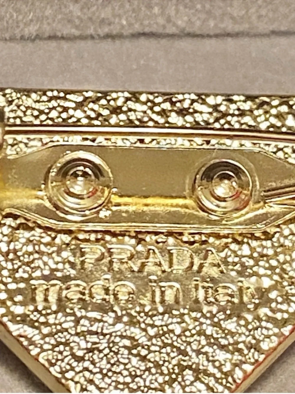 Prada Gold Crystal Triangle Logo Pin brooch unisex